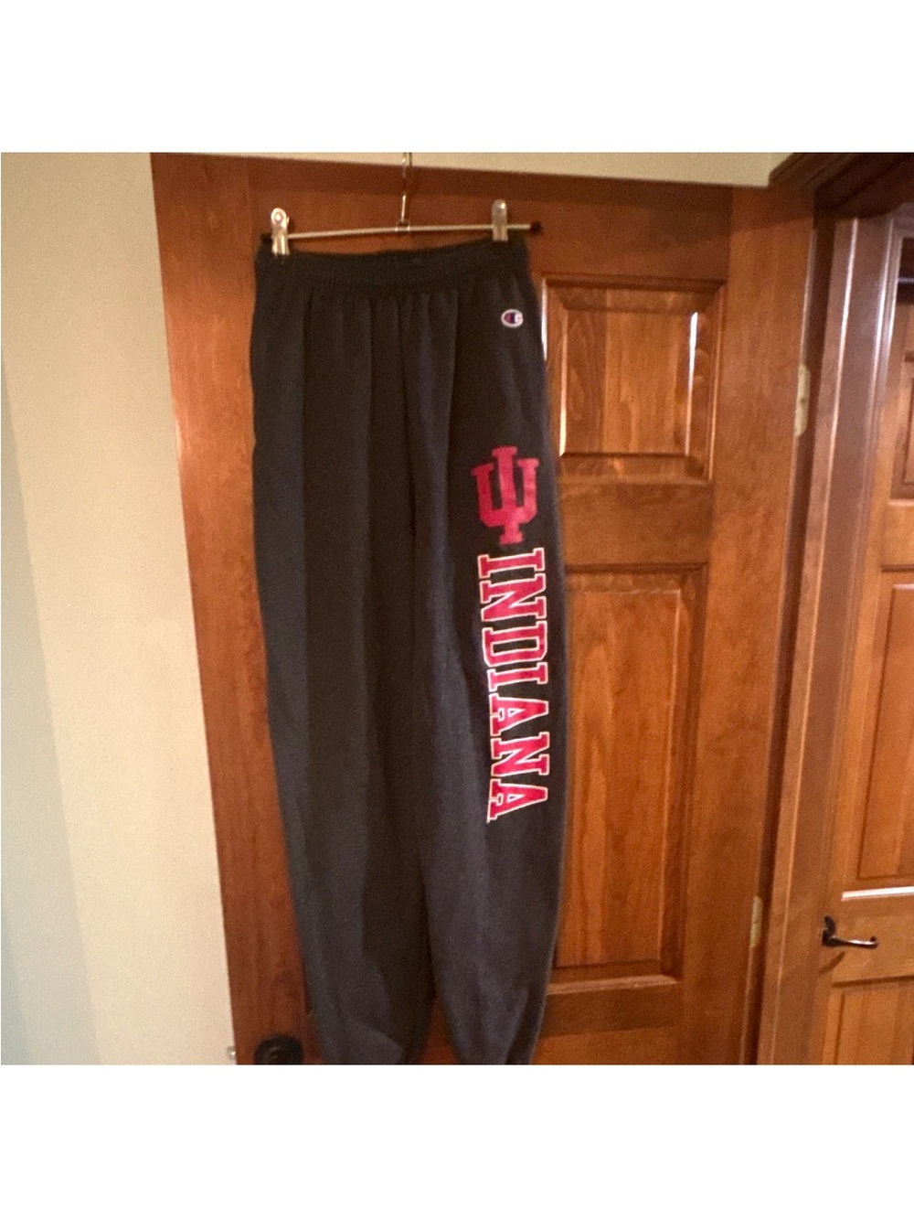 Champion Men's Black Sweatpants with Red Indiana Script